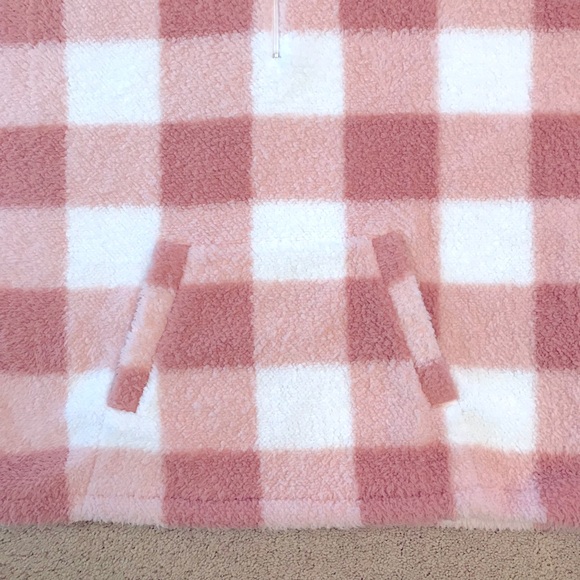 Teddy Bear Faux Fur Plush Sweater Women Large Peach White Checker Board Pullover - Picture 6 of 10